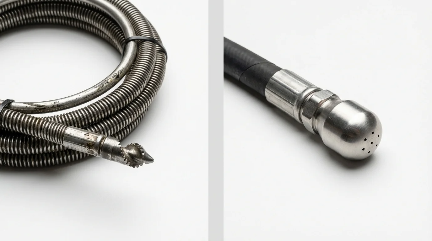 Drain snake cable and hydro jetting nozzle used for drain cleaning in Key Largo, FL